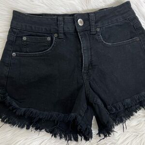 American Eagle Black High-Rise Festival Distressed Fray Shorts